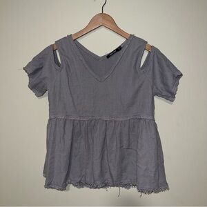 Doe & Rae Charcoal Cold Shoulder Blouse